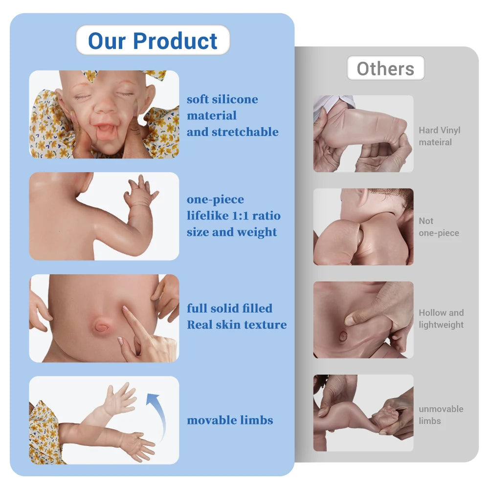 17Inch Soft Lifelike Silicone Reborn Baby Girl Dolls Realistic Skin