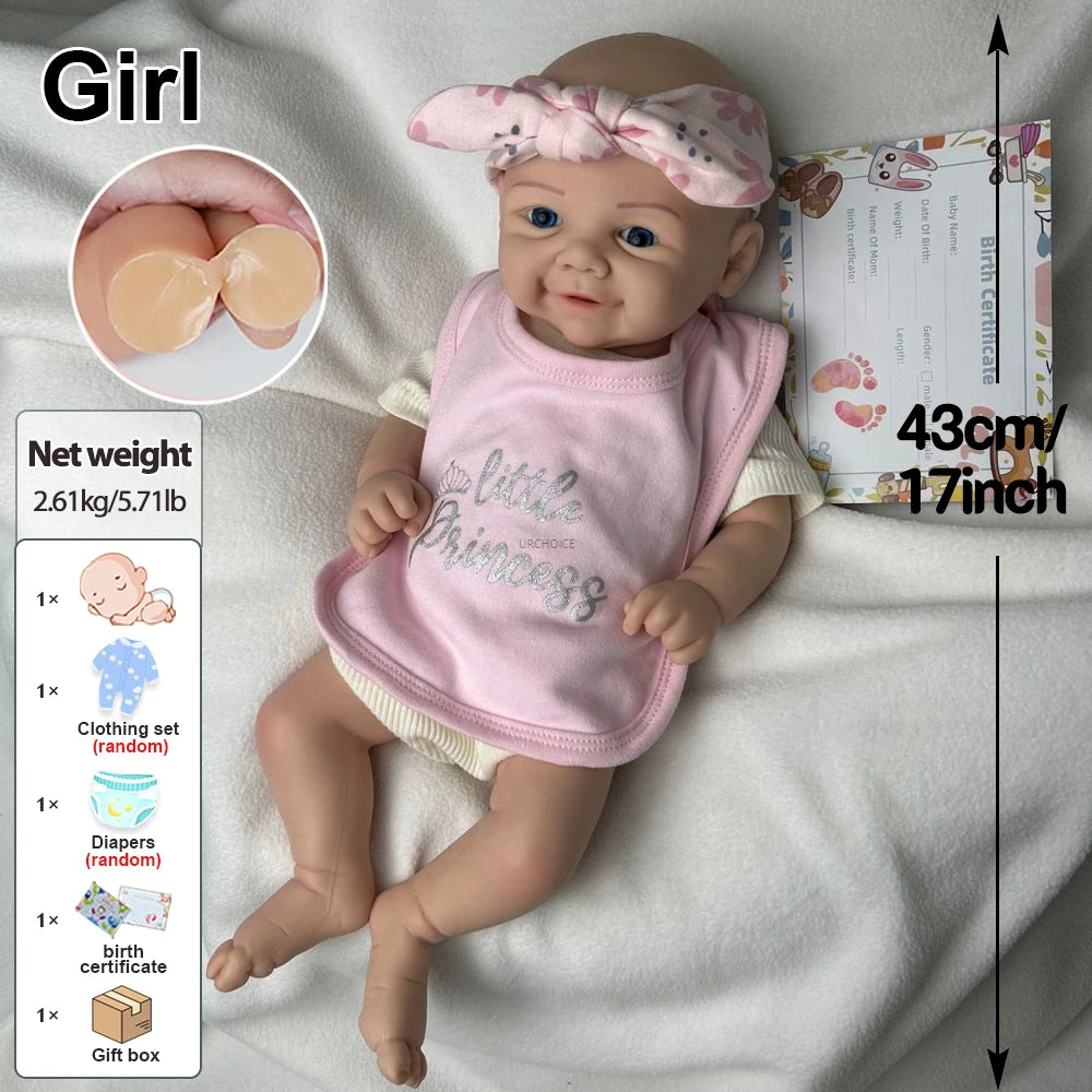 17Inch Soft Lifelike Silicone Reborn Baby Girl Dolls Realistic Skin