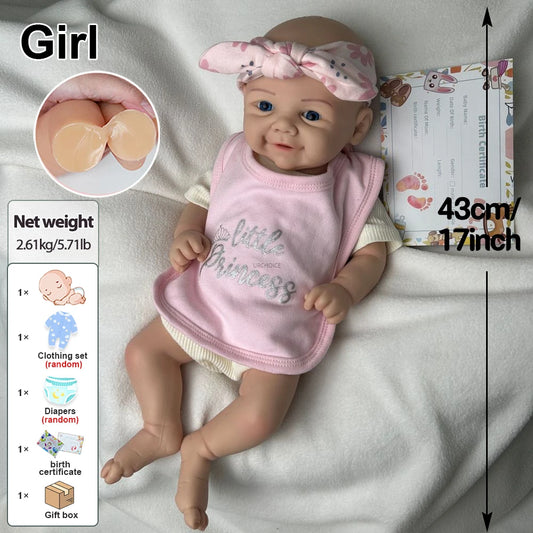 17Inch Soft Lifelike Silicone Reborn Baby Girl Dolls Realistic Skin