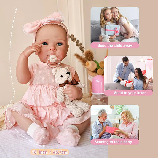 Reborn Dolls Full Body Silicone 46cm Lifelike Soft Cute Real Baby Girl