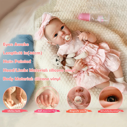 Reborn Dolls Full Body Silicone 46cm Lifelike Soft Cute Real Baby Girl